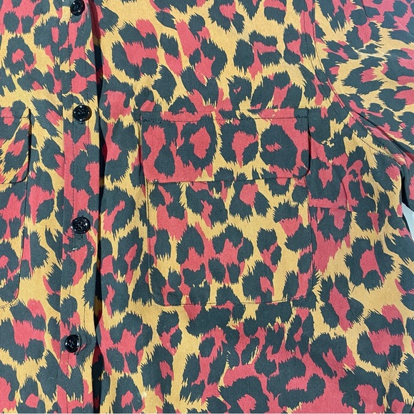 Go Silk Red Tan Black Leopard/Cheetah Print 100% Silk Button Down Blouse S - Picture 7 of 13